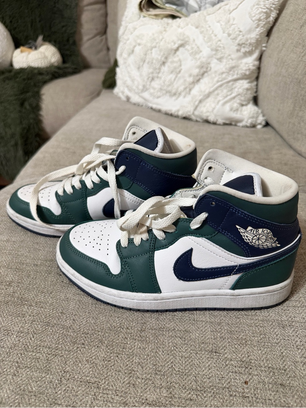 Jordan Kids Mid-Top Sneakers - White, Dark Green & Navy Blue